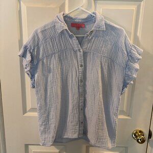 Simply Southern Women's Blue Gauze 100% Cotton Button-Up Short Sleeve Shirt ~ S